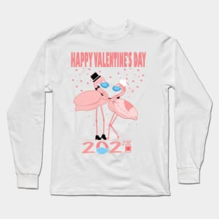 Happy valentine's day quarantined funny valentine 2021 flamingo lovers gift Long Sleeve T-Shirt